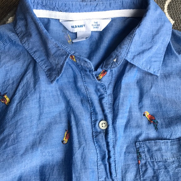 Old Navy | Tops | Chambray Linen Button Down Shirt Parrot Detail | Poshmark